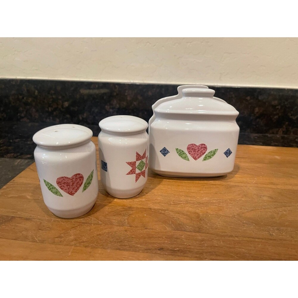 Vintage Corelle Quilt Salt/Pepper Shaker & Napkin Holder